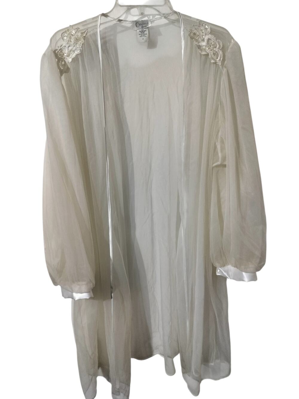 6093)Vtg Cinema Exoile 1X White Sheer Lace Chiffon Peignoir Rmntic Dresing Robe